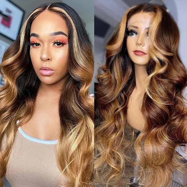 Stema Ombre Highlight Balayage 13X4 Lace Front Wig Body Wave/Deep Wave